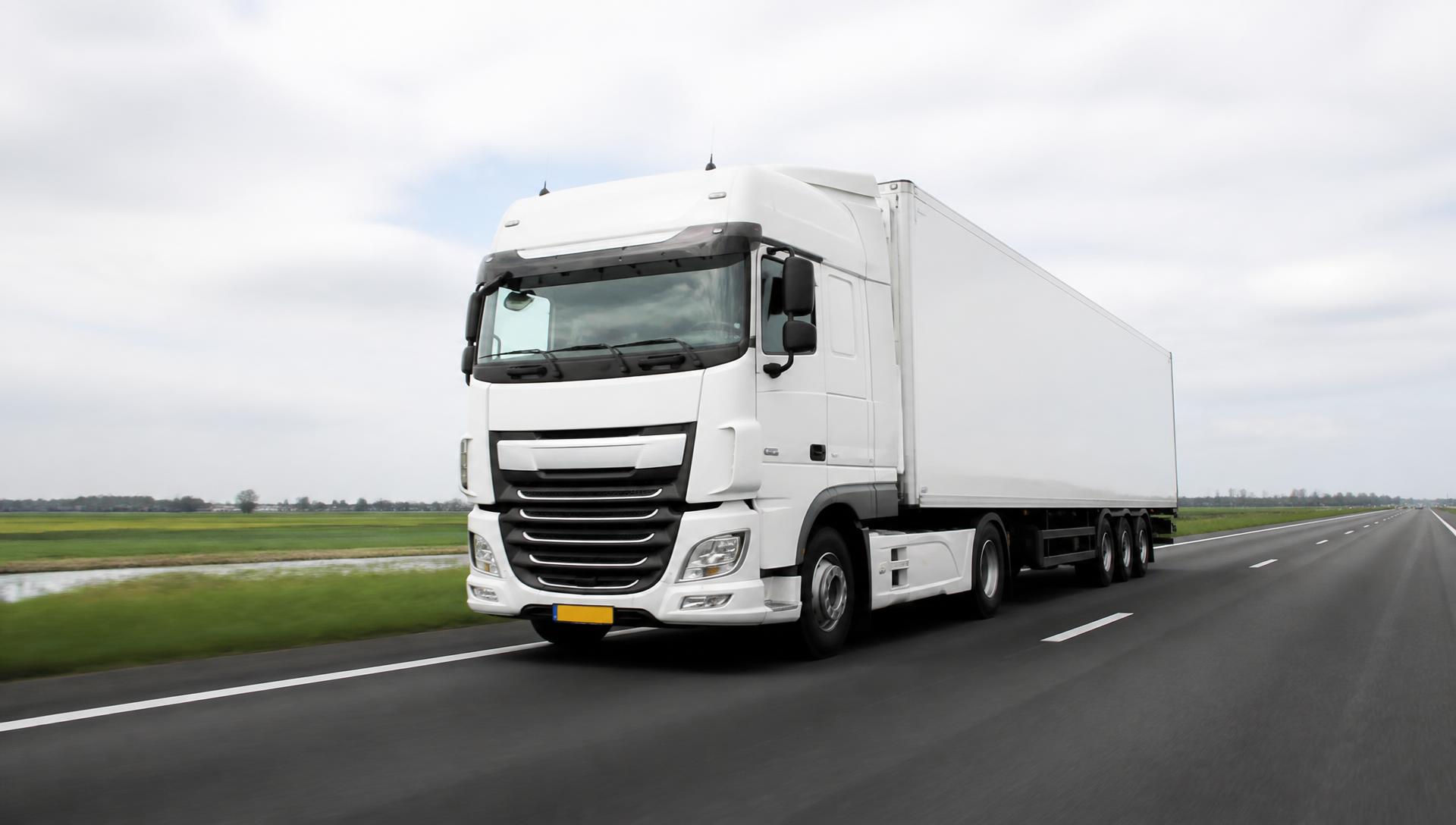 Witte vrachtwagen van een transportbedrijf onderweg op een Nederlandse snelweg
