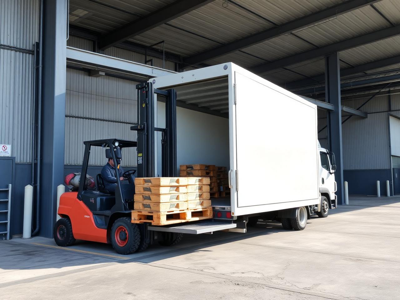 Heftruck laadt pallets in een bestelwagen op een laadperron in Nederland